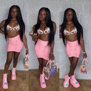 Pink Skirt and Holographic Emo Boots Set